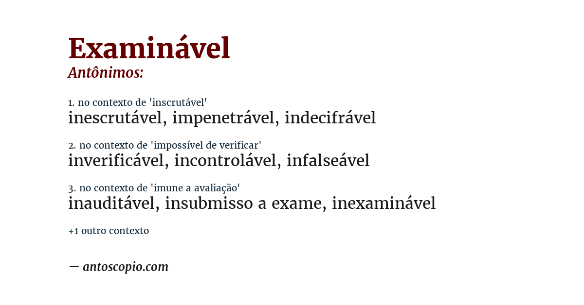 Antônimo de examinável
