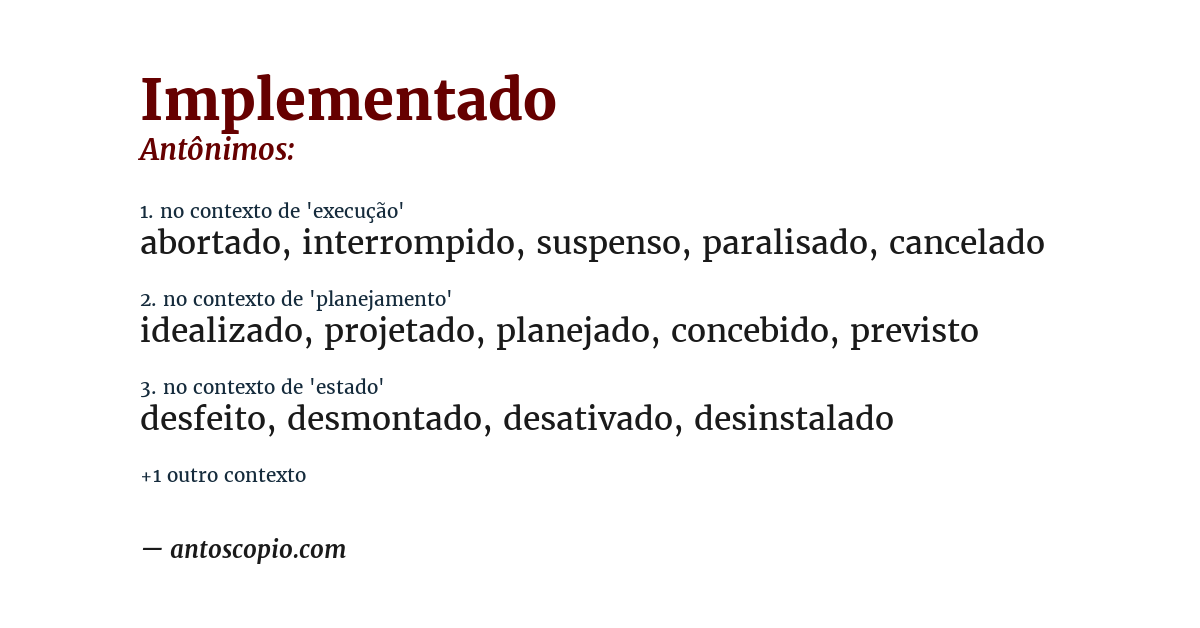 Antônimo de implementado