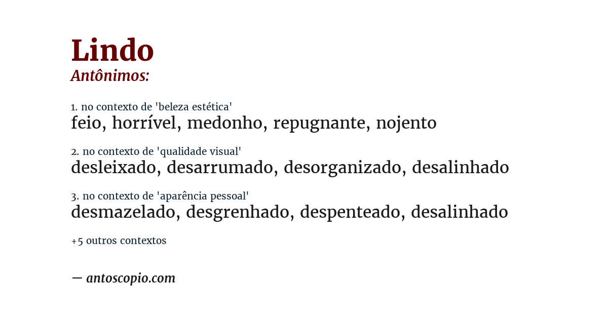 Antônimo de lindo