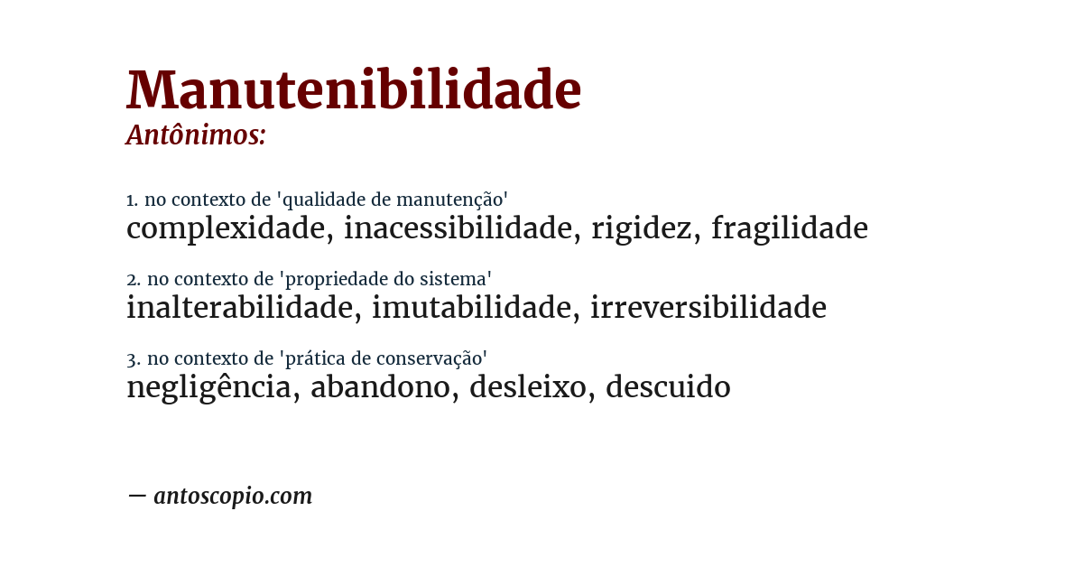 Antônimo de manutenibilidade