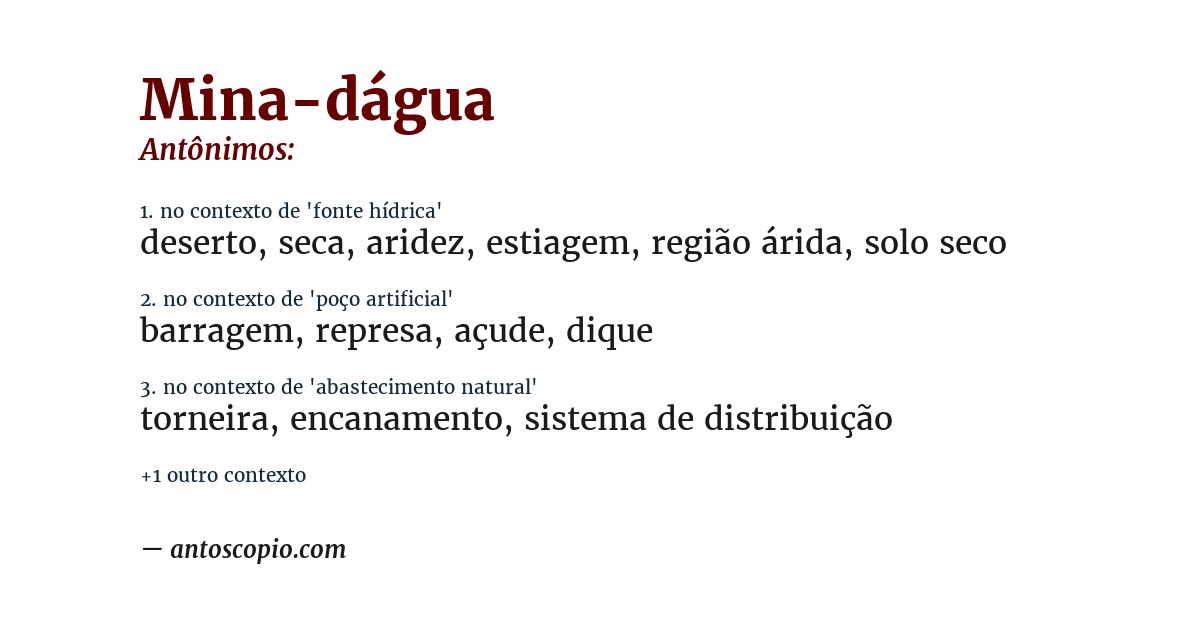 Antônimo de mina-dágua