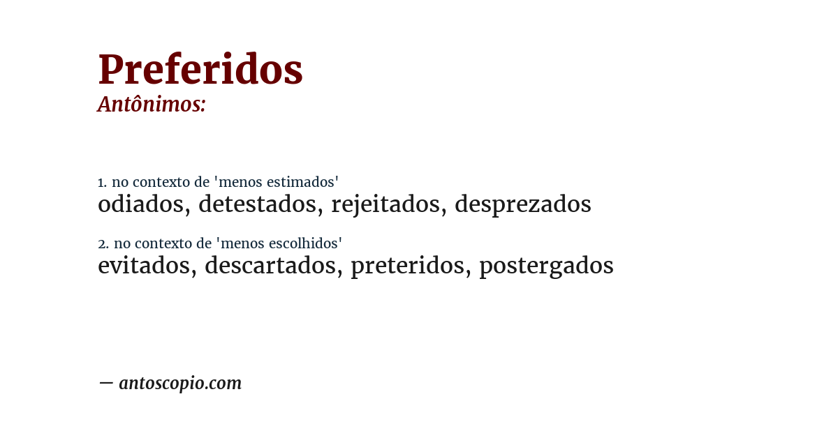 Antônimo de preferidos