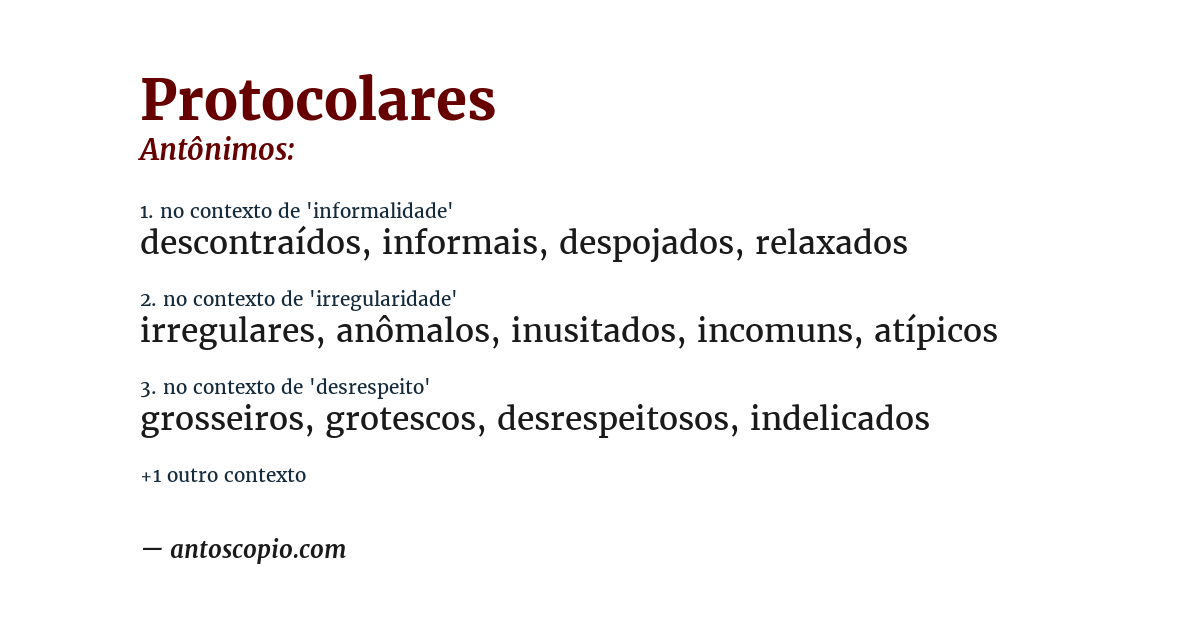 Antônimo de protocolares