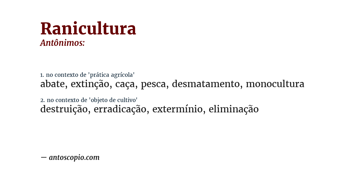 Antônimo de ranicultura