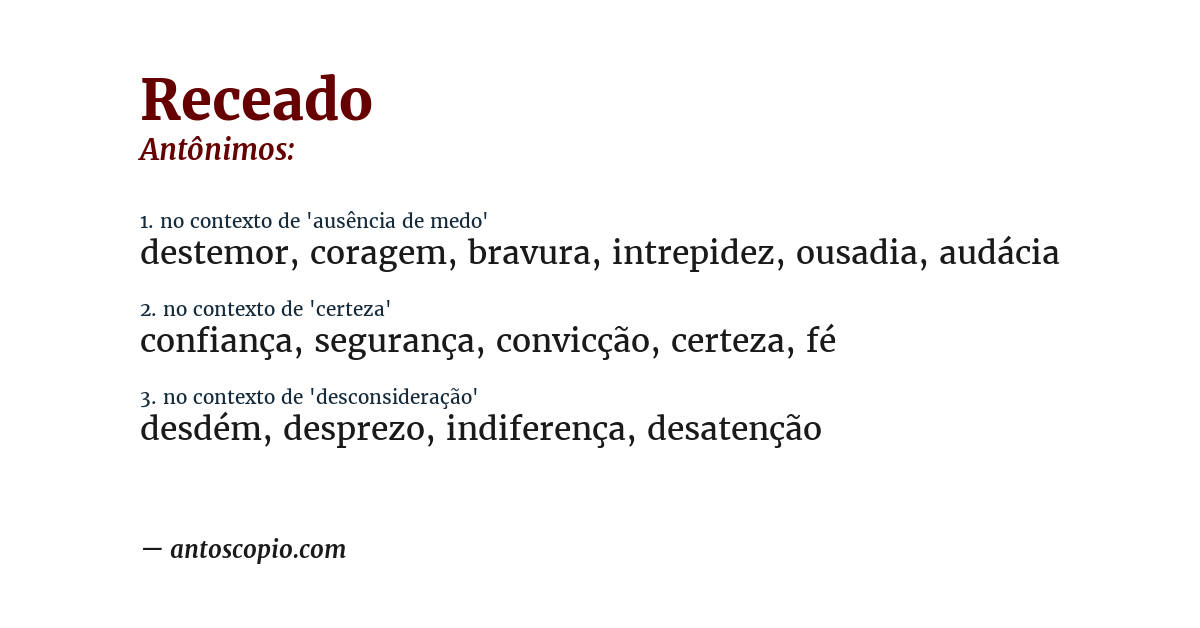 Antônimo de receado