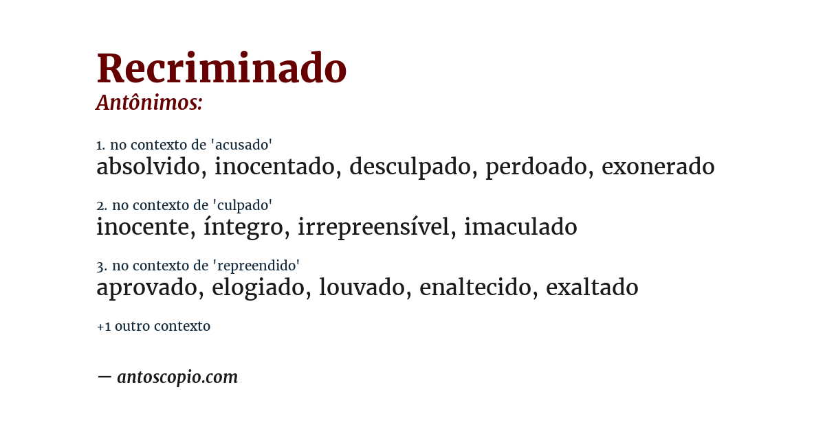 Antônimo de recriminado