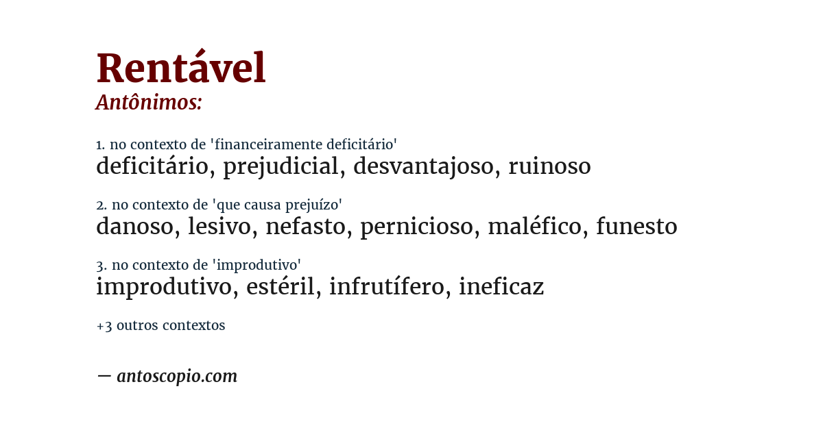 Antônimo de rentável