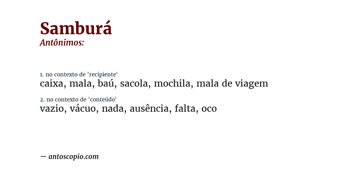 Antônimo de samburá