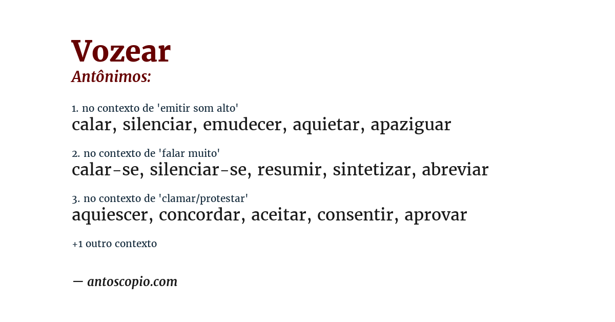 Antônimo de vozear