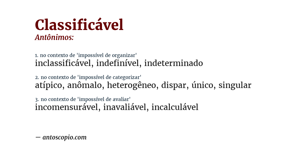 Antônimo de classificável