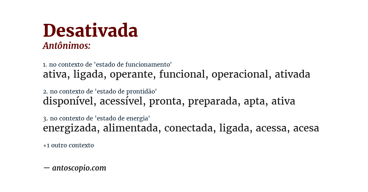 Antônimo de desativada