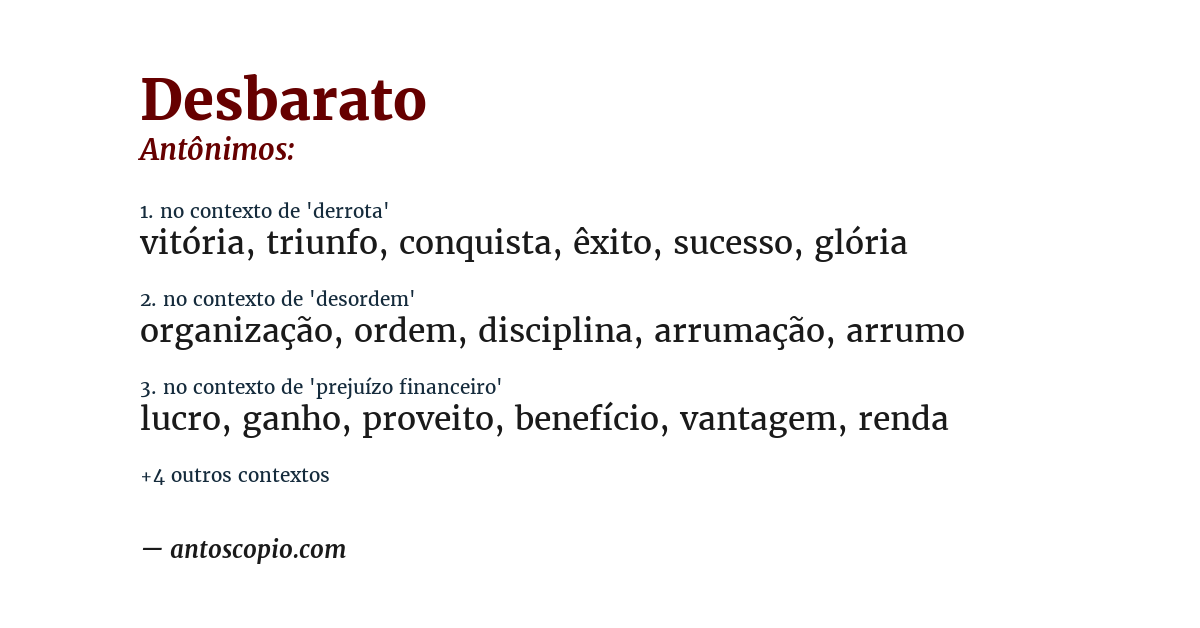 Antônimo de desbarato
