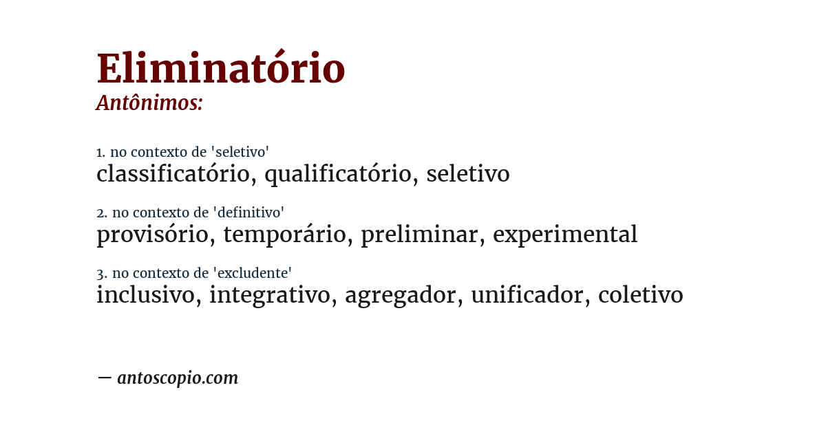 Antônimo de eliminatório
