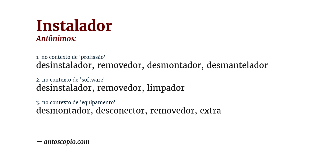 Antônimo de instalador
