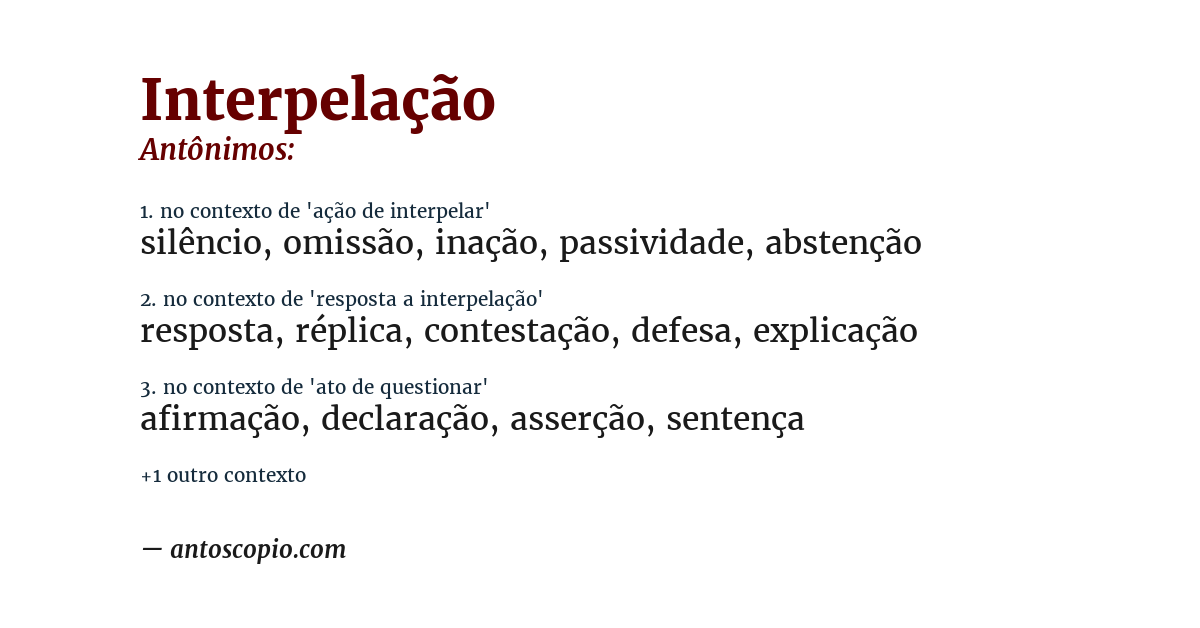 Antônimo de interpelação