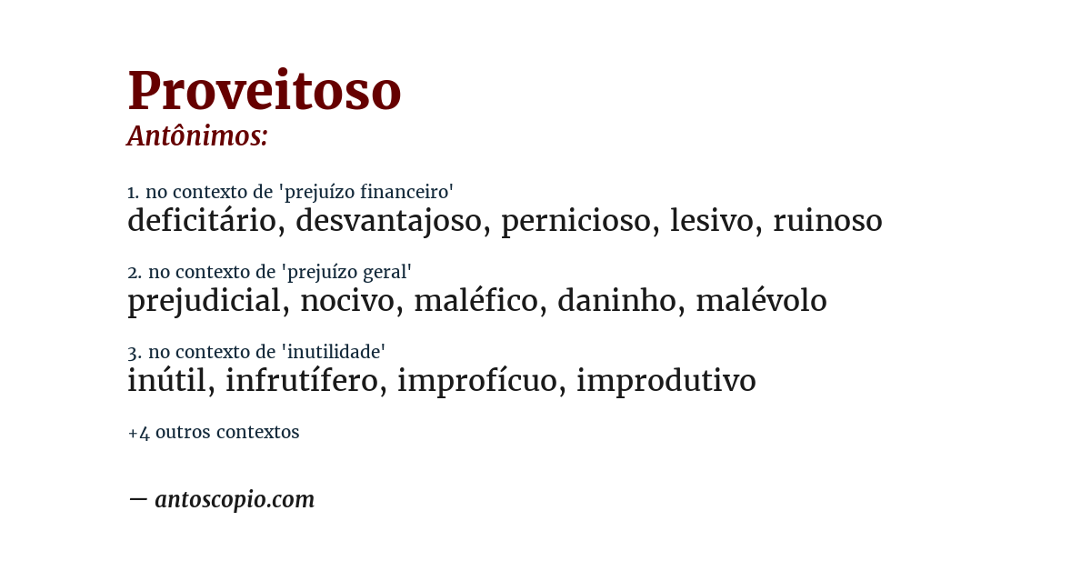Antônimo de proveitoso