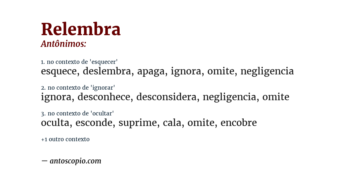 Antônimo de relembra