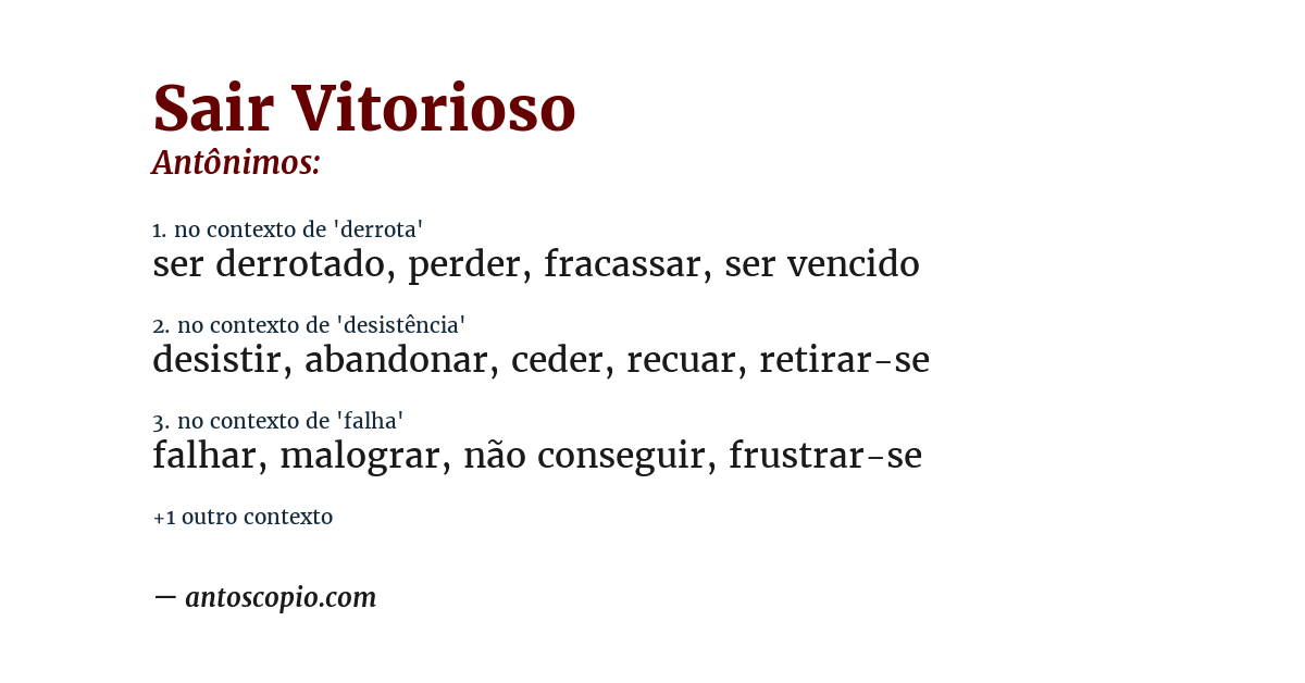 Antônimo de sair vitorioso
