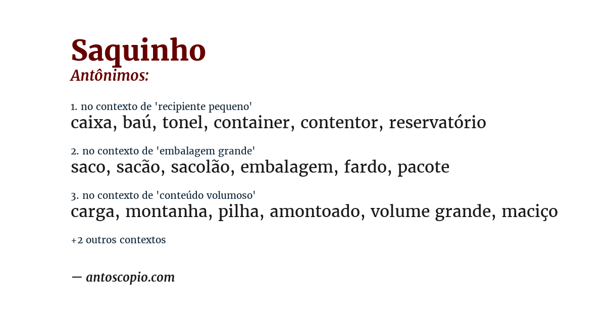 Antônimo de saquinho