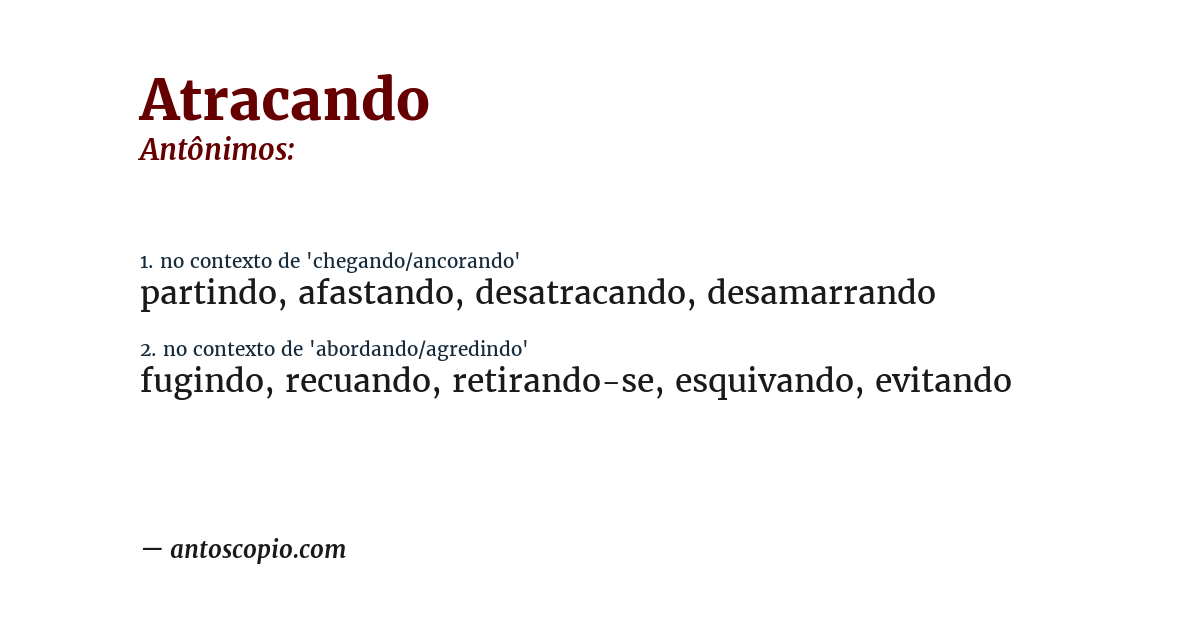 Antônimo de atracando