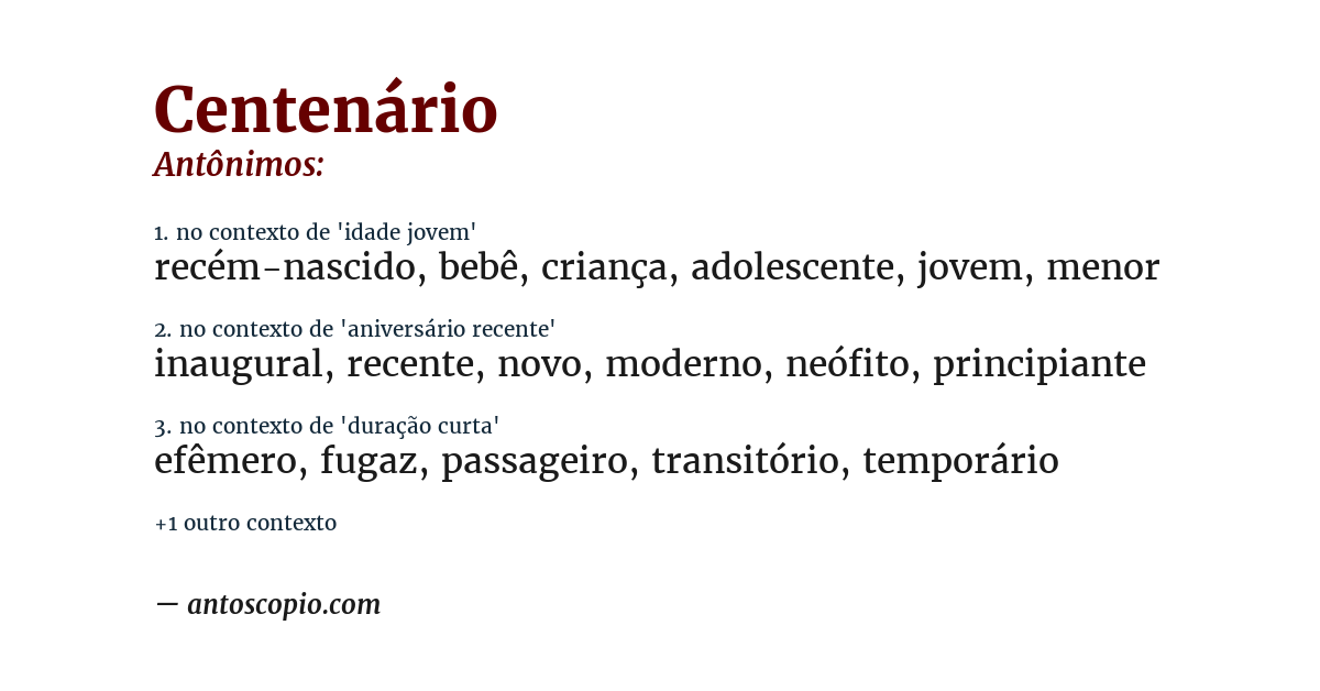 Antônimo de centenário
