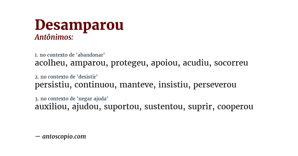 Antônimo de desamparou
