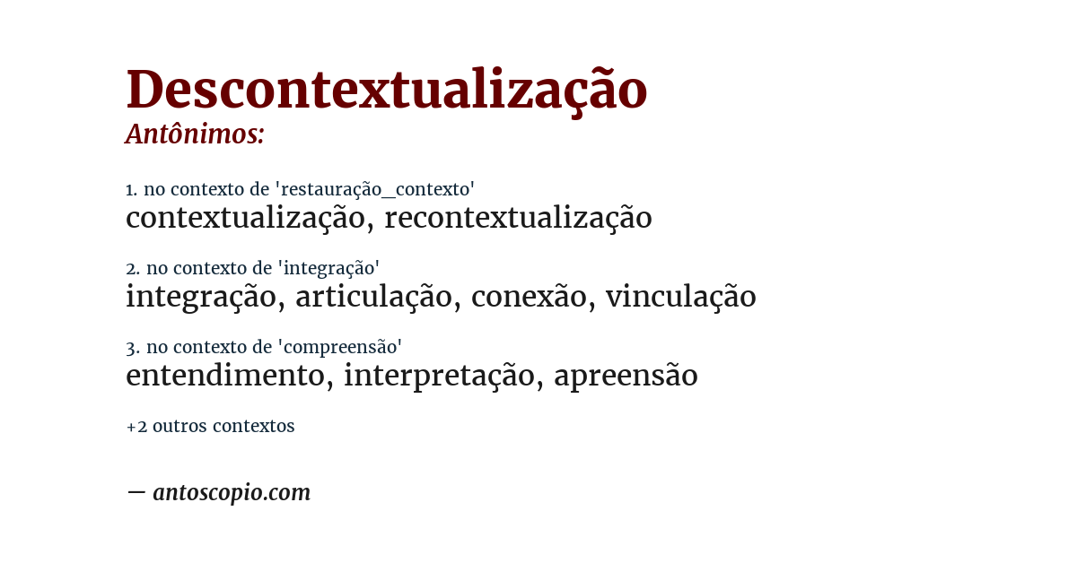 Antônimo de descontextualização