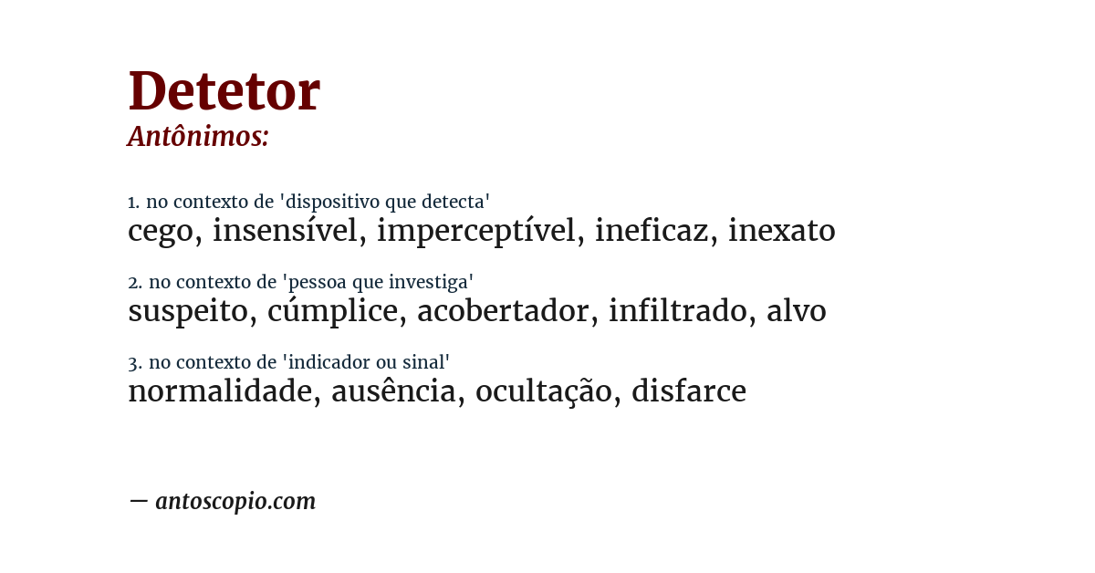 Antônimo de detetor