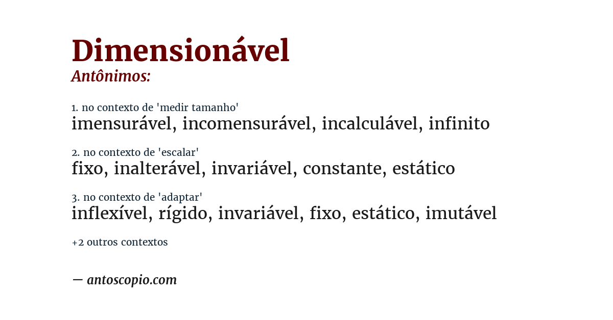 Antônimo de dimensionável