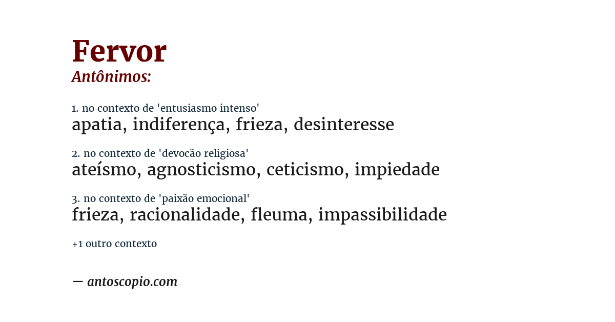 Antônimo de fervor
