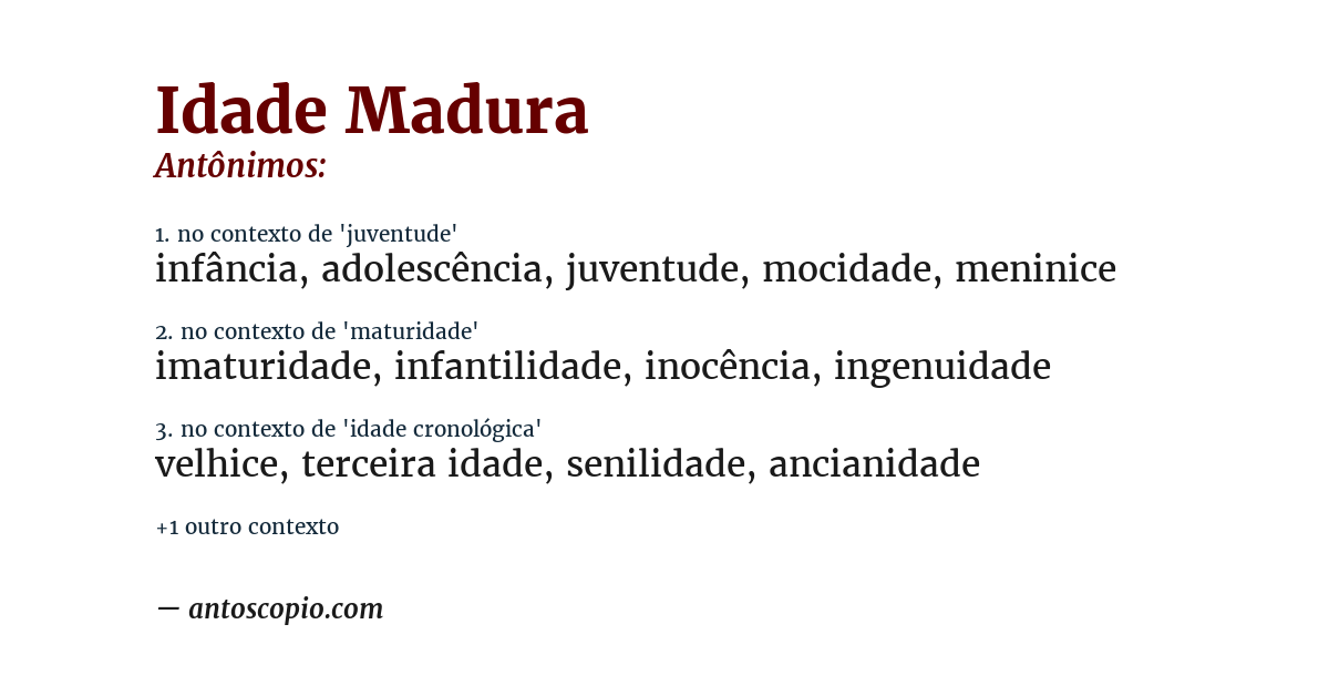 Antônimo de idade madura