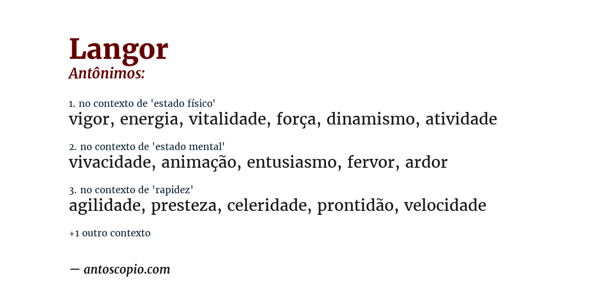 Antônimo de langor