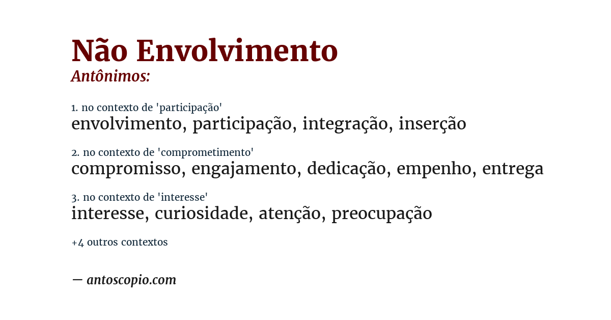 Antônimo de não envolvimento