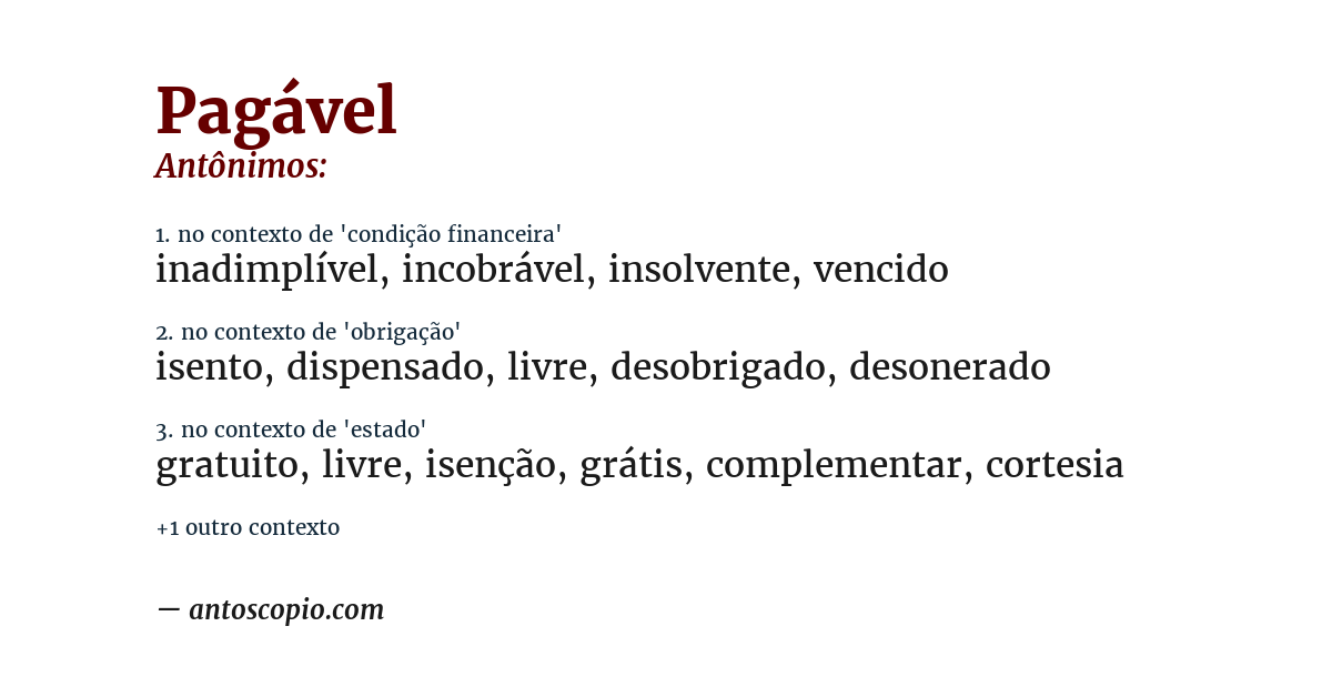 Antônimo de pagável