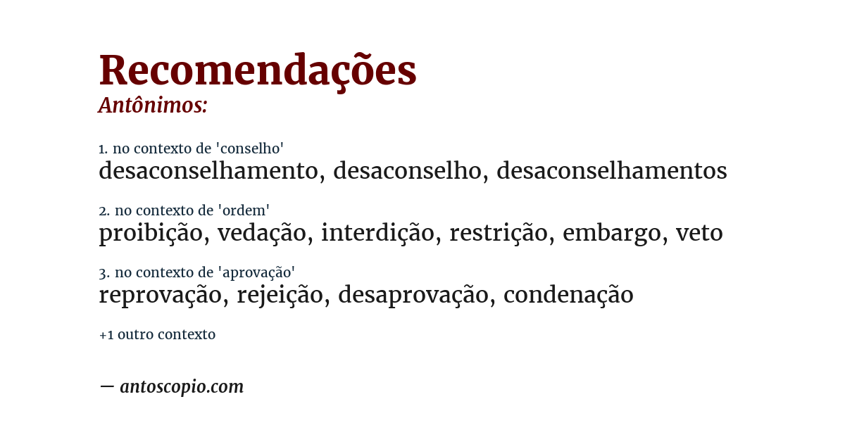 Antônimo de recomendações