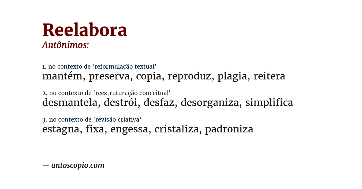 Antônimo de reelabora