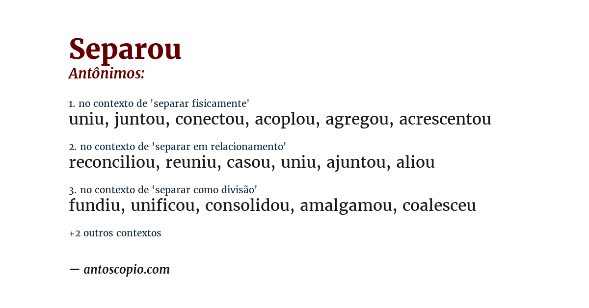 Antônimo de separou