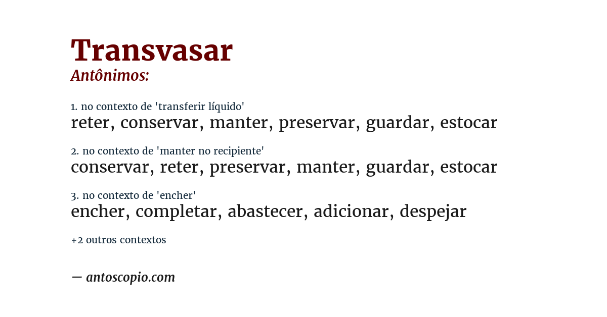Antônimo de transvasar