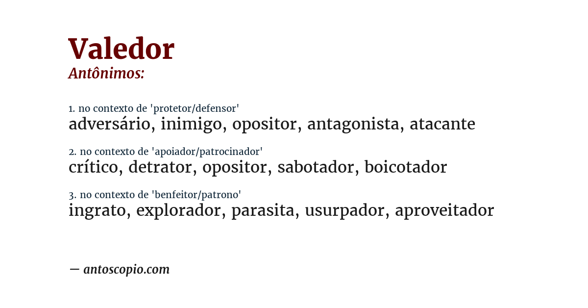 Antônimo de valedor