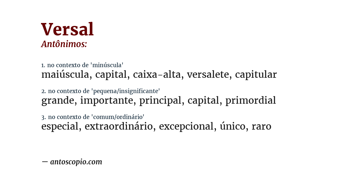 Antônimo de versal