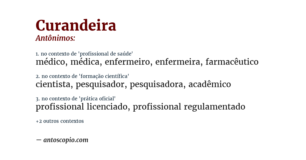 Antônimo de curandeira