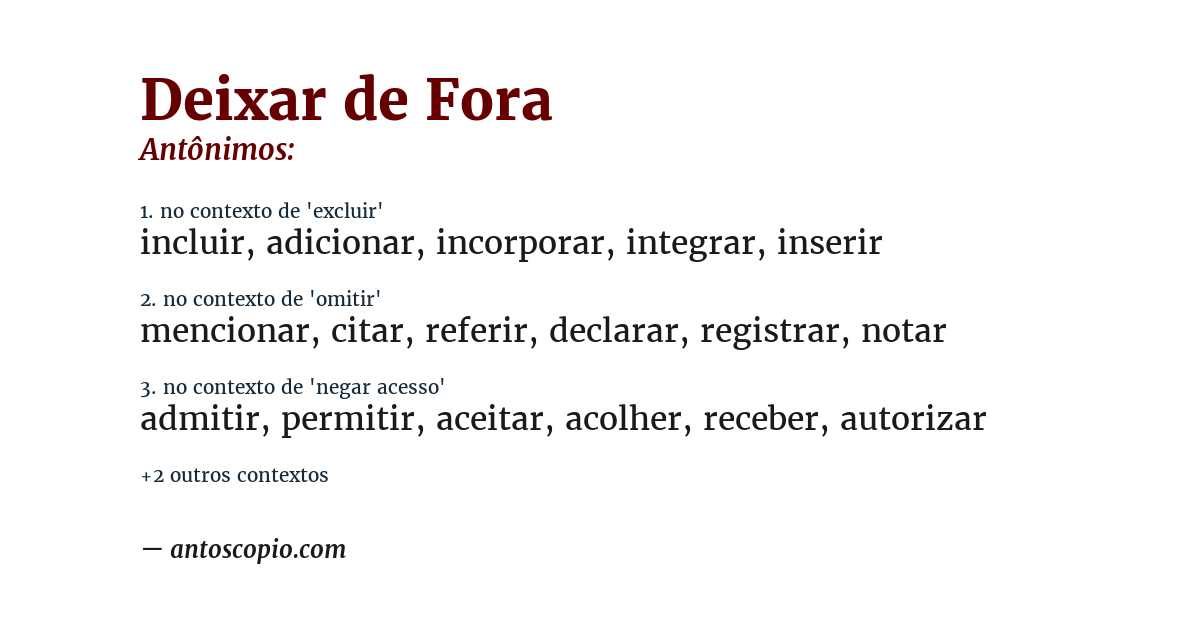 Antônimo de deixar de fora
