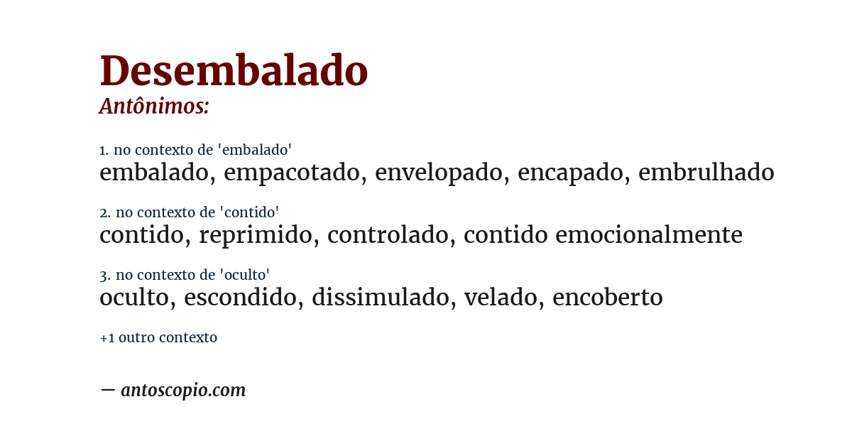 Antônimo de desembalado