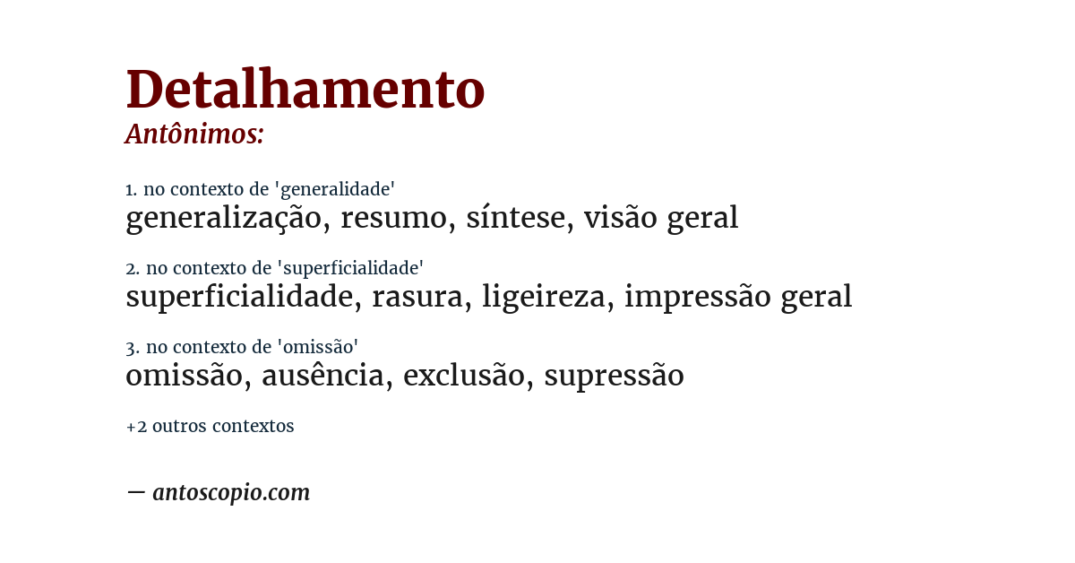 Antônimo de detalhamento