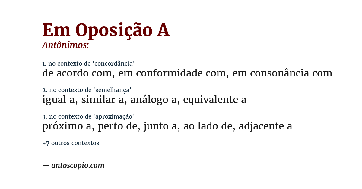 Antônimo de em oposição a