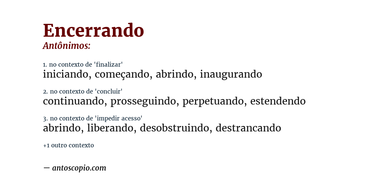 Antônimo de encerrando