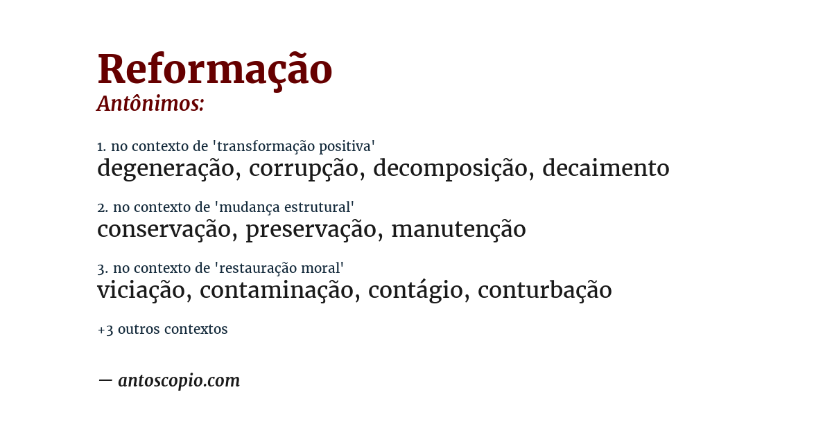 Antônimo de reformação