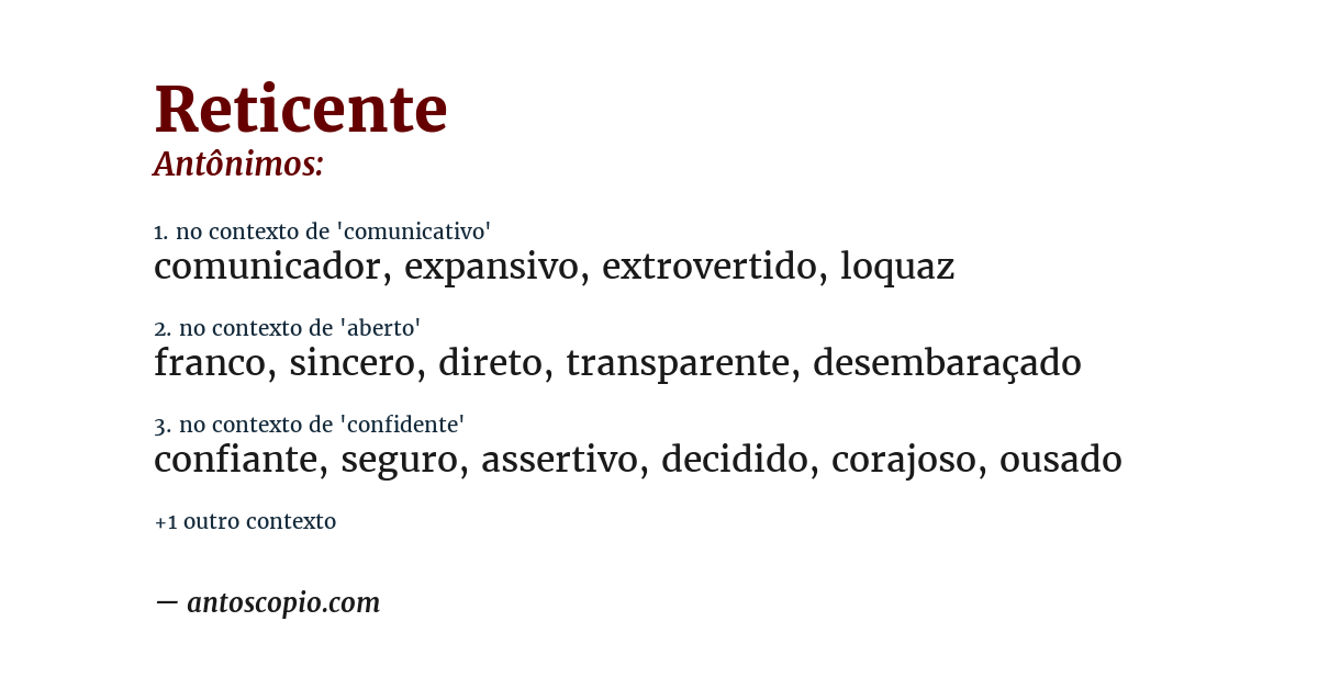 Antônimo de reticente