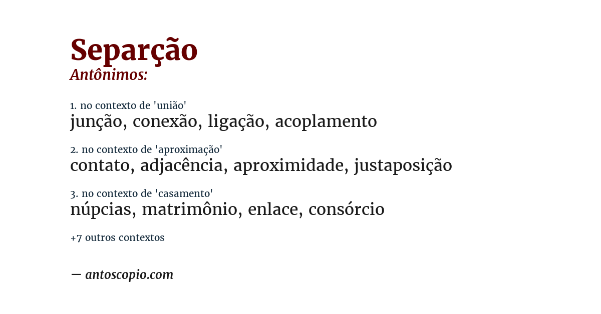 Antônimo de separção
