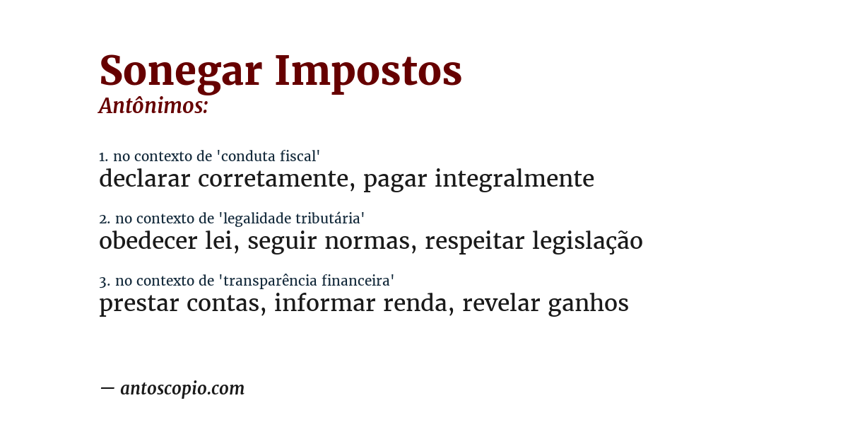 Antônimo de sonegar impostos